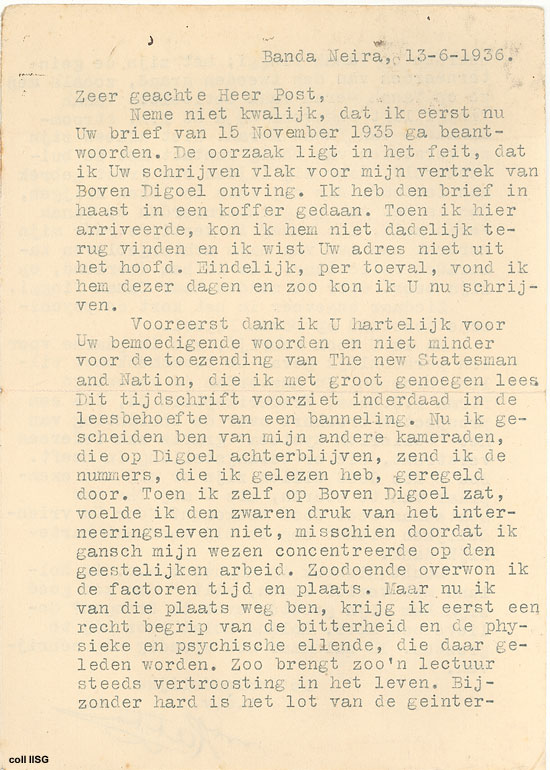 Hatta to Post, Banda Neira 13 June 1936