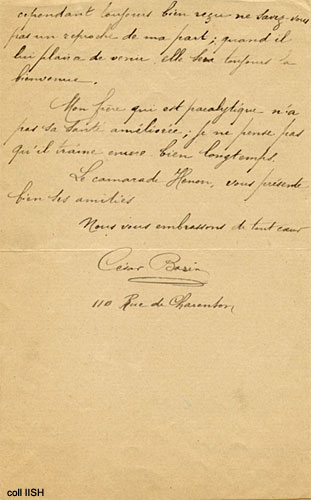Lettre de M. Bazin à Louise Michel et Charlotte Vauvelle, 1901