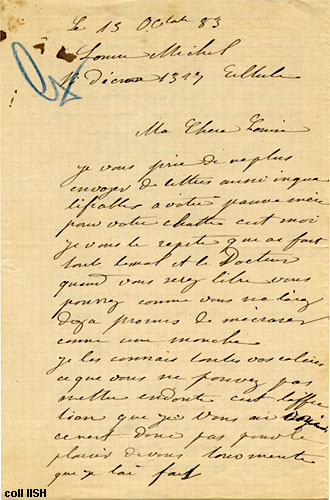 Lettre de Mme. Chantraine à Louise Michel, 1883