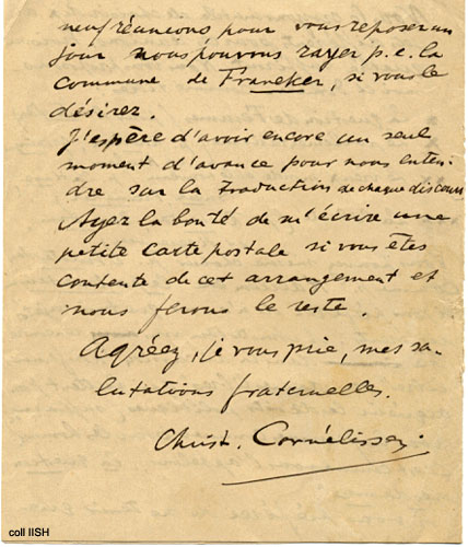 Letter from Mr. Cornelissen to Louise Michel, 1896