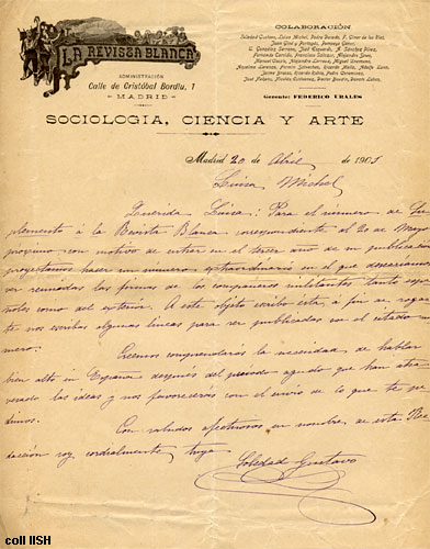 Letter from Mr. Soledad to Louise Michel, 1901