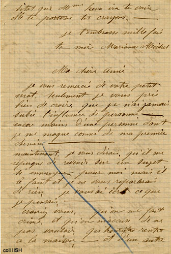 Letter from Mrs. Michel to her daughter, 1883