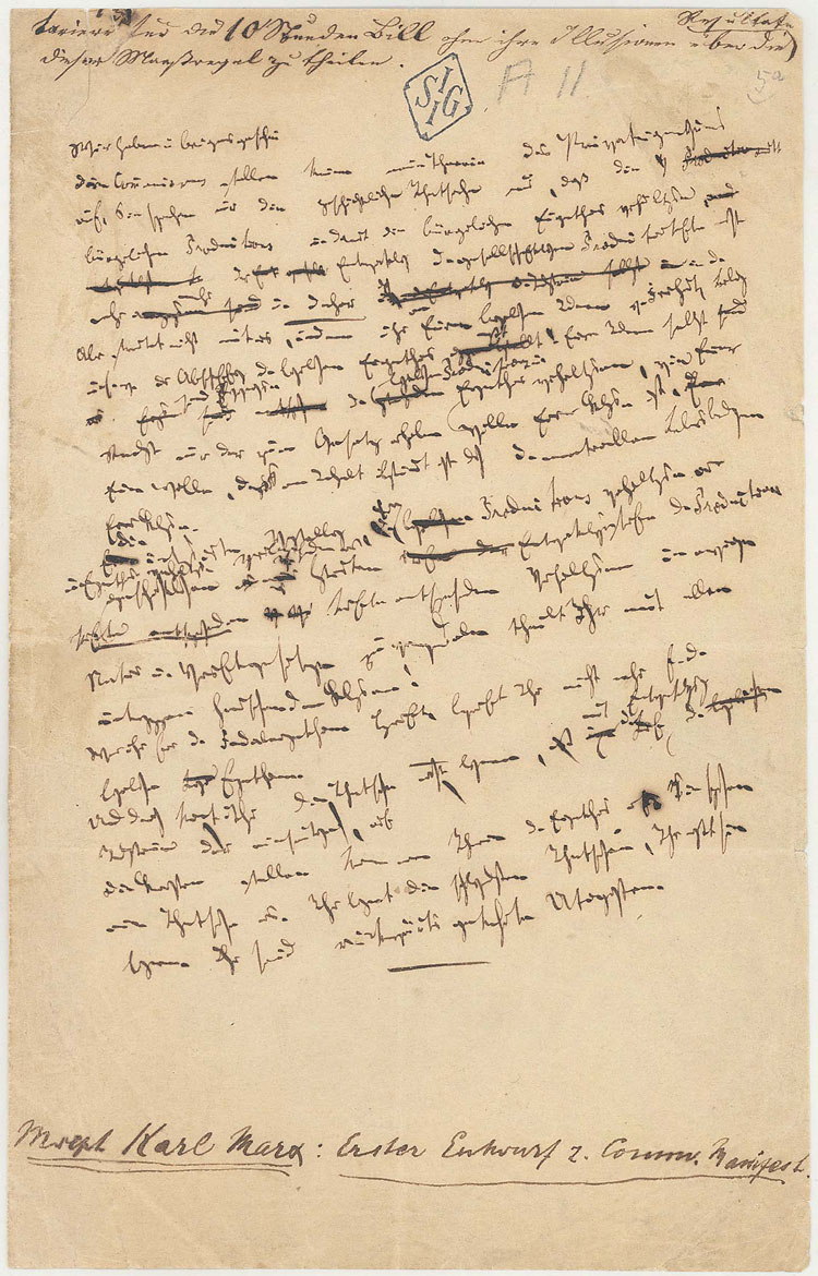 Het Manifest in Marx's handschrift
