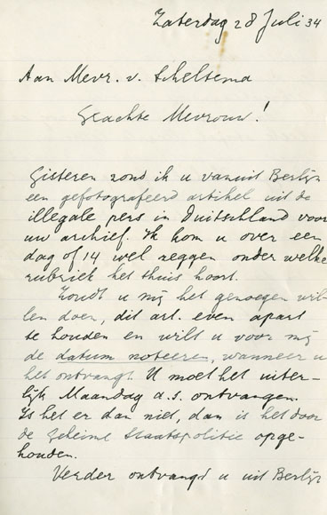 Letter dd. 28 July 1934 to Annie Adama van Scheltema
