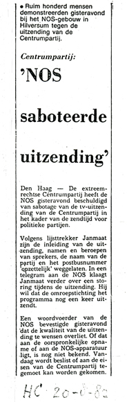 Records of the legal case Janmaat (leader of the Centrumpartij) versus NOS, 1982